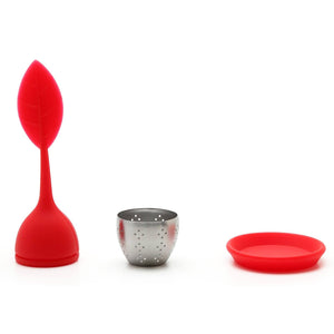 Red Silicone Tea Infuser Leaf Handle with Steel Ball