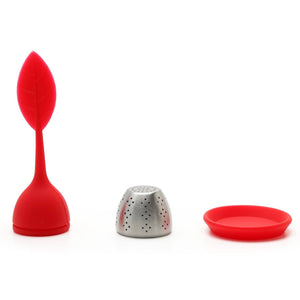 Red Silicone Tea Infuser Leaf Handle with Steel Ball